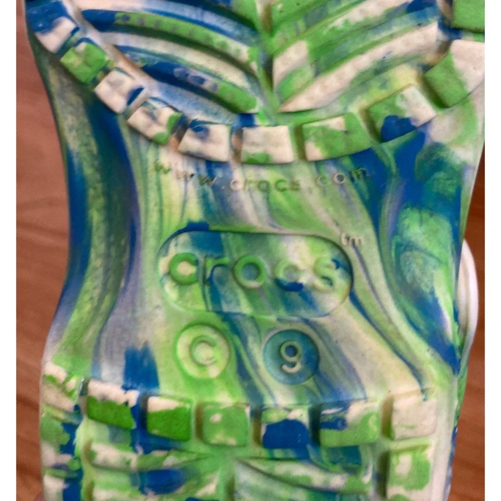 Crocs Kids C9 White Blue Green Marbled Classic Clog Shoes Tie Dye Casual Slip On